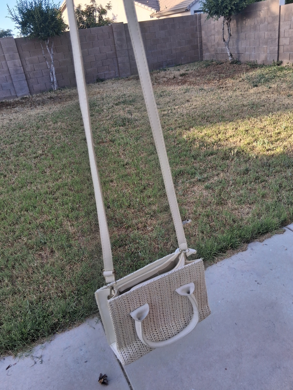 Womens Cream Woven Crossbody Bag